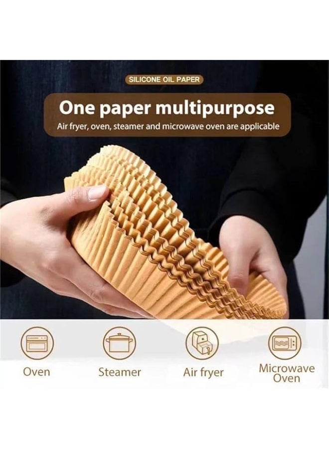 مجموعة اطباق ورق ايرفراير مدور مقاومة للماء، قابلة لاعادة الاستخدام، مناسبة للمخبوزات والطعام المقلي والاستخدام في الميكروويف مقاس 20سم الباكيت 100 ورقة K - Image 4